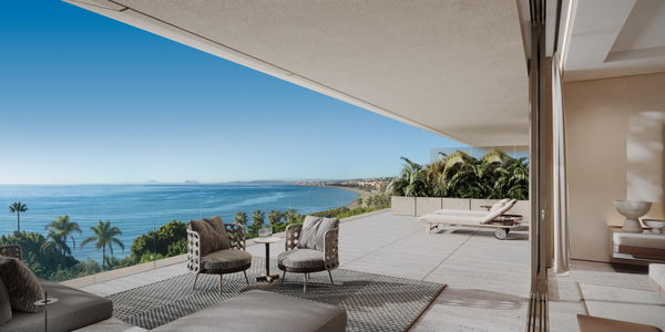 Stylish frontline beach apartment with panoramic sea views at Tyrian, Estepona